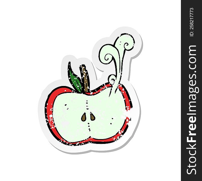 Retro Distressed Sticker Of A Cartoon Juicy Apple Half