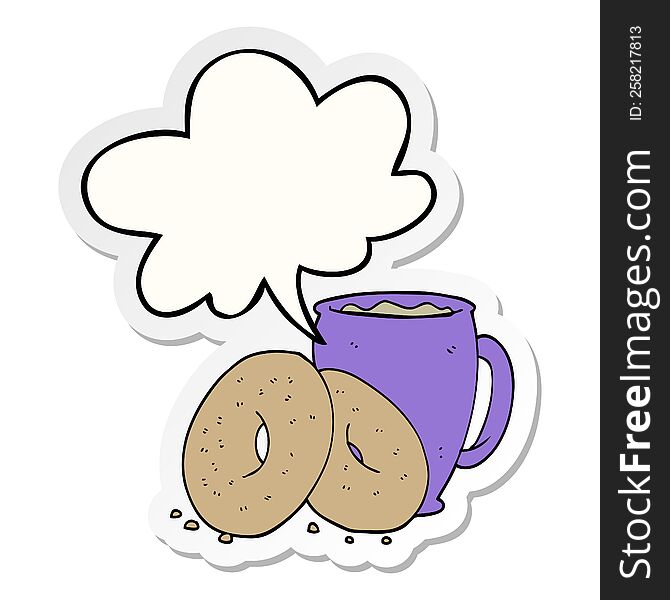 cartoon coffee and donuts with speech bubble sticker