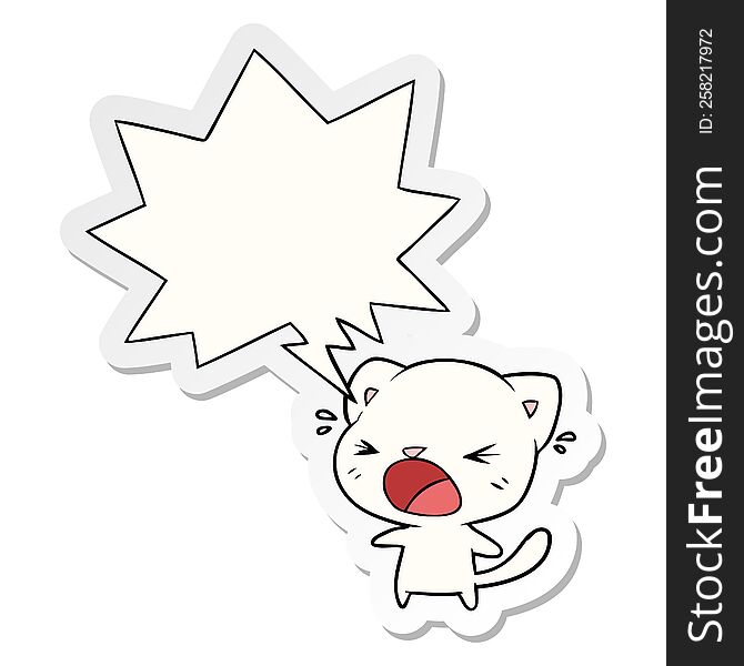Cute Cartoon Cat Crying And Speech Bubble Sticker