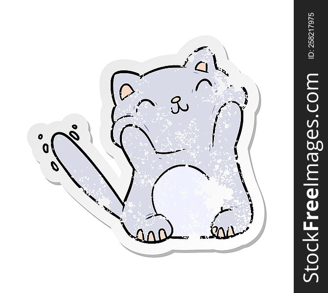Distressed Sticker Of A Cartoon Cat