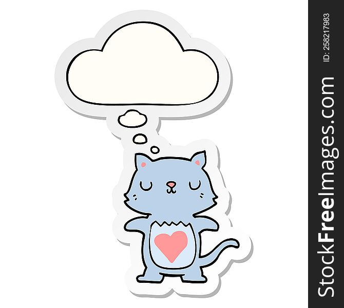 cute cartoon cat with thought bubble as a printed sticker