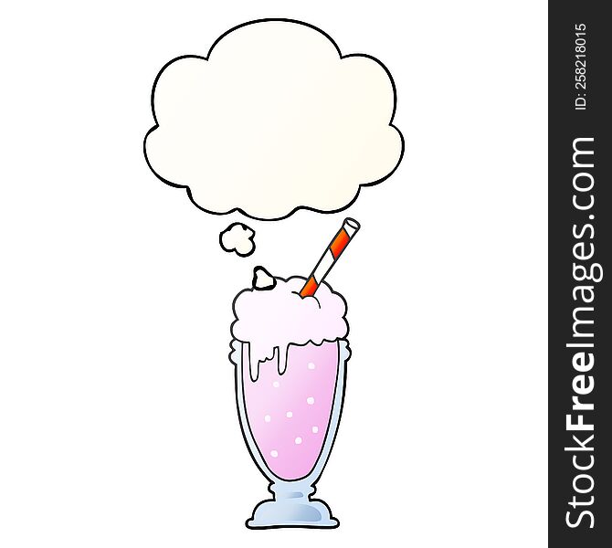 cartoon milkshake with thought bubble in smooth gradient style