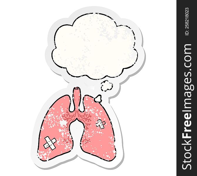 cartoon lungs with thought bubble as a distressed worn sticker