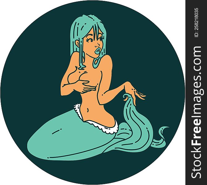 Tattoo Style Icon Of A Surprised Mermaid