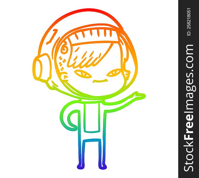 Rainbow Gradient Line Drawing Cartoon Astronaut Woman