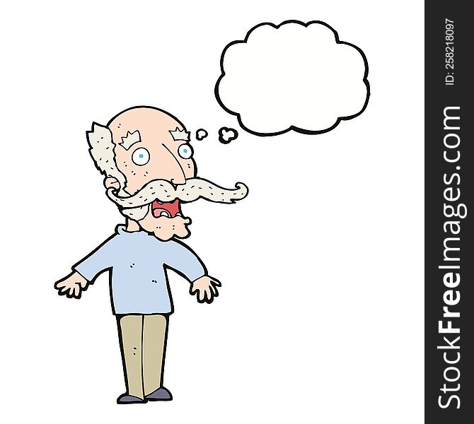 Cartoon Old Man Gasping In Surprise With Thought Bubble