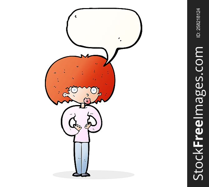 cartoon surprised woman with speech bubble