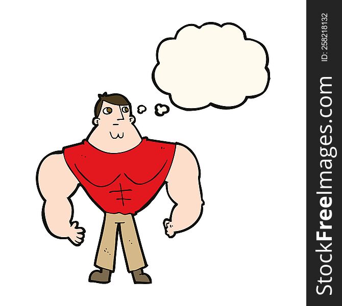 cartoon body builder with thought bubble