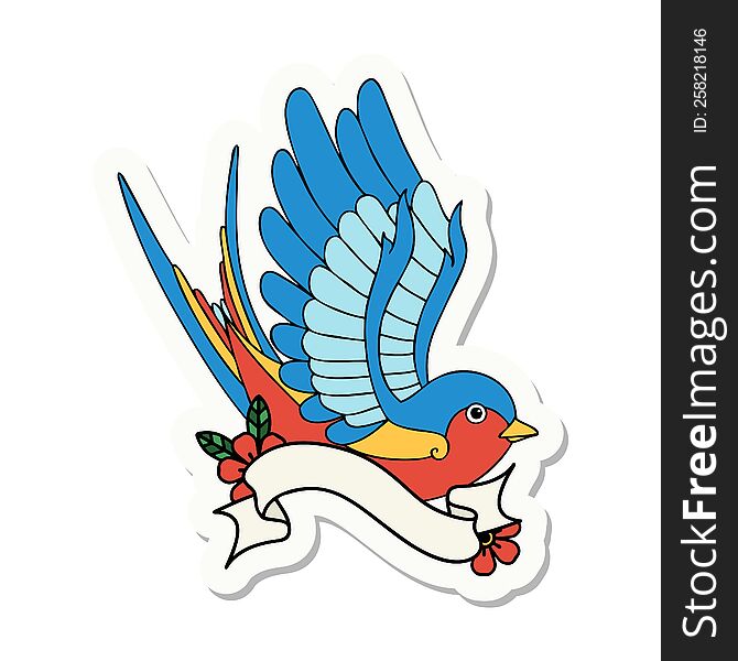 tattoo style sticker with banner of a swallow