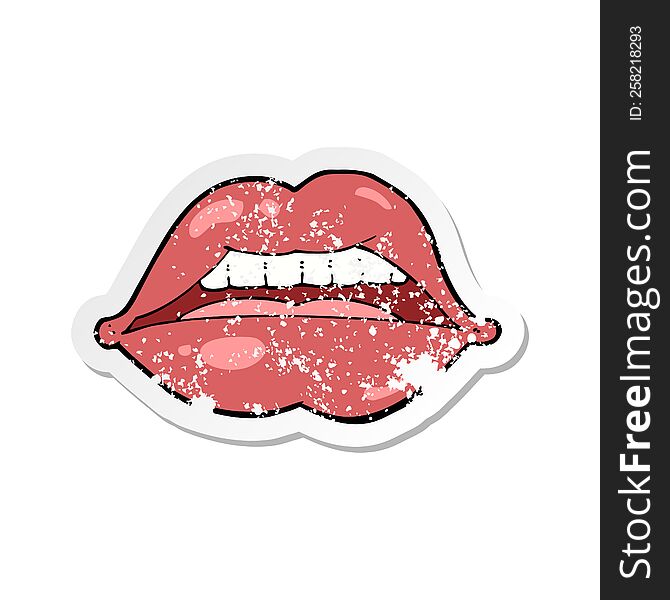 retro distressed sticker of a cartoon sexy lips symbol