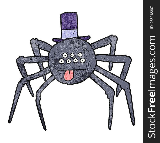 freehand textured cartoon halloween spider in top hat