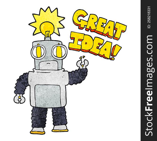 freehand textured cartoon robot with great idea