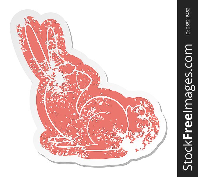 Cute Cartoon Distressed Sticker Of A Rabbit Wearing Santa Hat