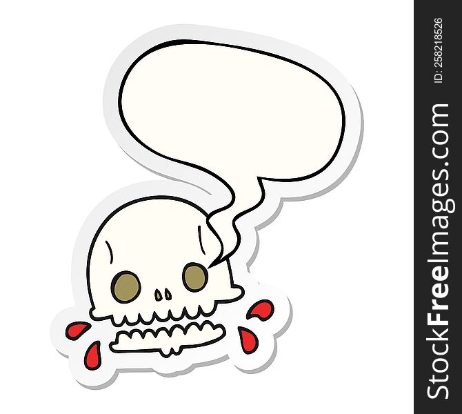Cartoon Spooky Skull And Speech Bubble Sticker