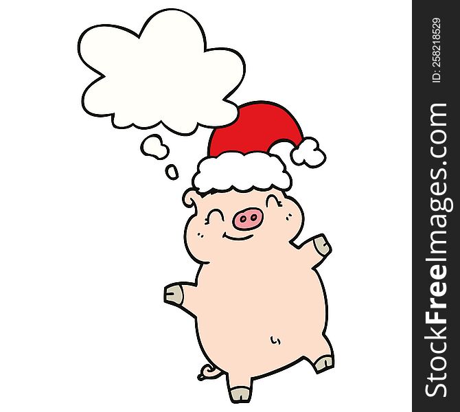 Cartoon Happy Christmas Pig And Thought Bubble