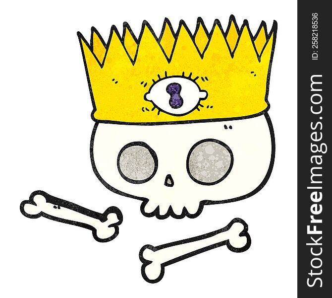 freehand textured cartoon magic crown on old skull