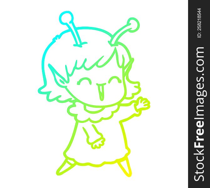 Cold Gradient Line Drawing Cartoon Alien Girl Laughing