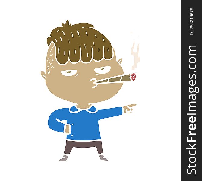 Flat Color Style Cartoon Man Smoking