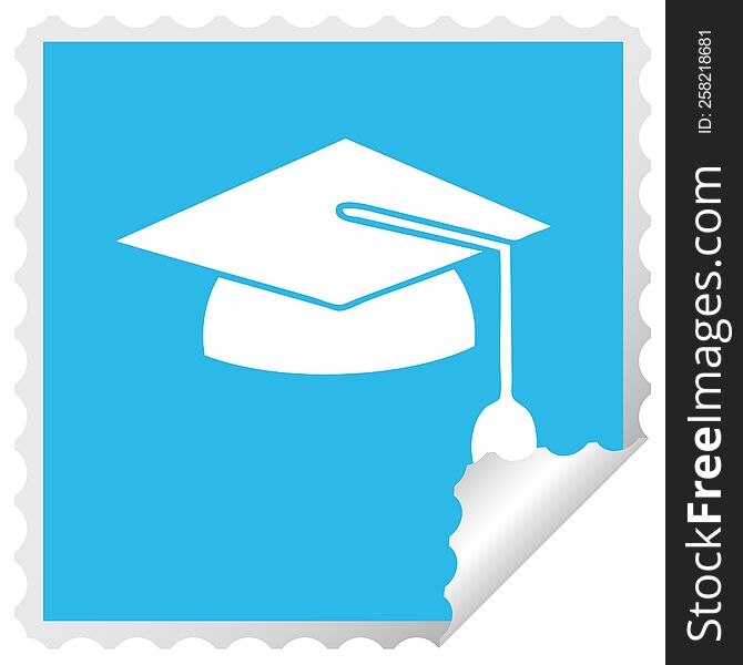 square peeling sticker cartoon of a graduation cap
