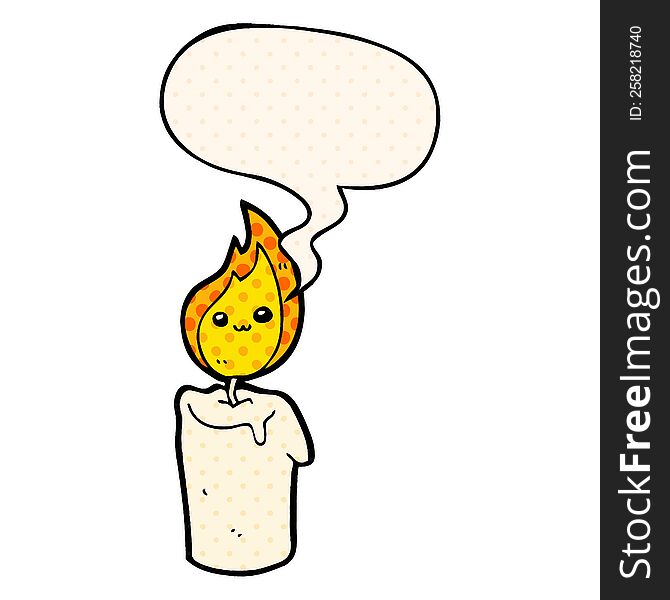 cartoon candle character with speech bubble in comic book style