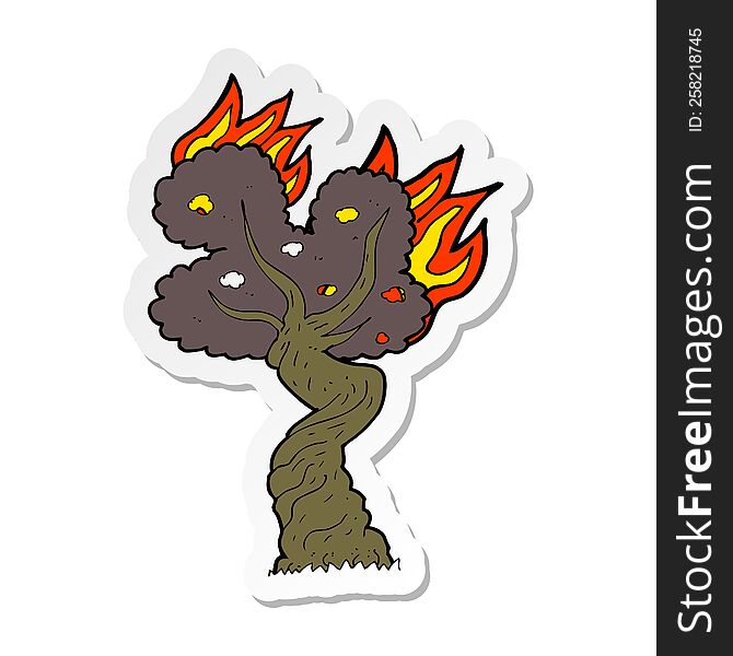 sticker of a cartoon burning old tree