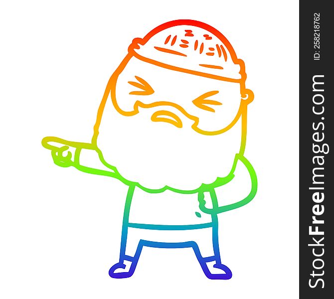 Rainbow Gradient Line Drawing Cartoon Man With Beard
