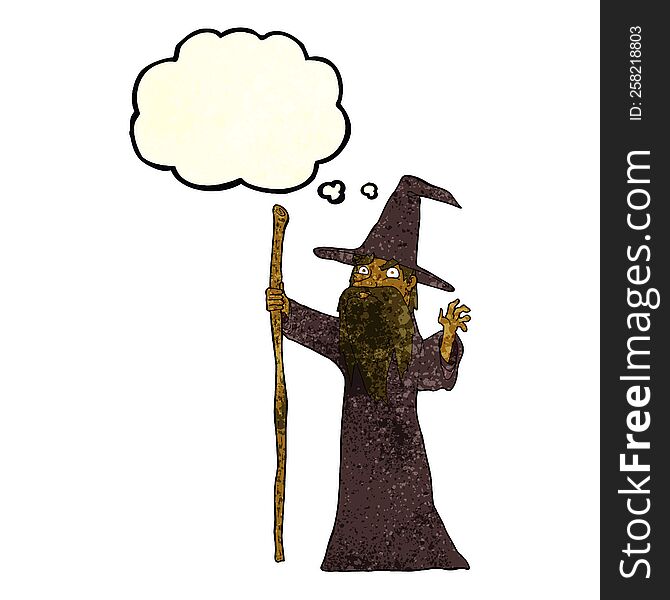 Cartoon Spooky Wizard With Thought Bubble