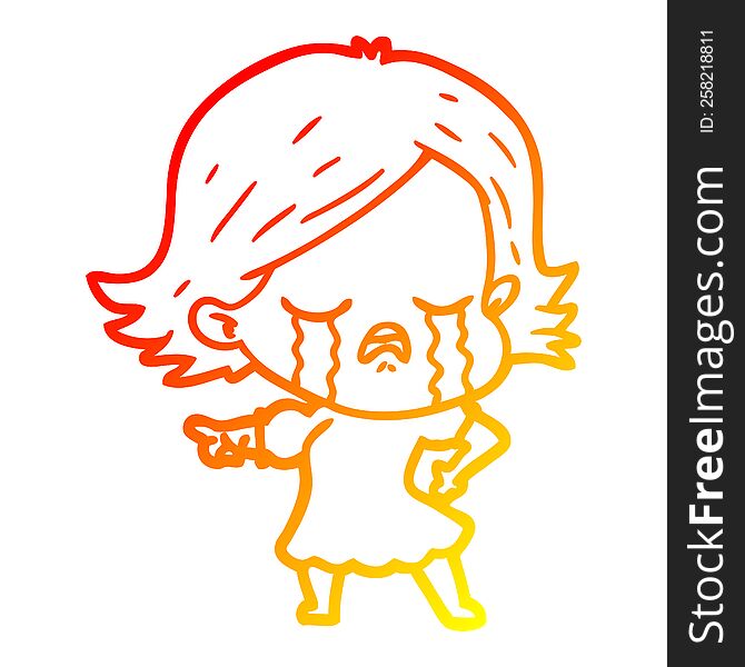 Warm Gradient Line Drawing Cartoon Girl Crying And Pointing
