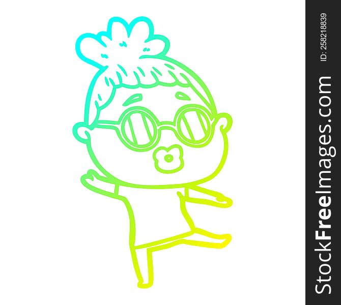 Cold Gradient Line Drawing Cartoon Woman Dancing Wearing Spectacles