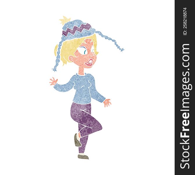 cartoon woman in knitted hat