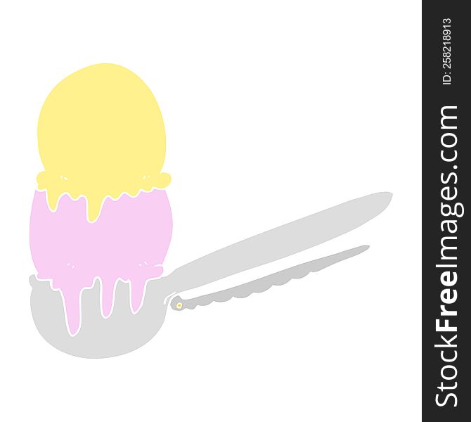 Flat Color Illustration Of A Cartoon Scoop Of Ice Cream