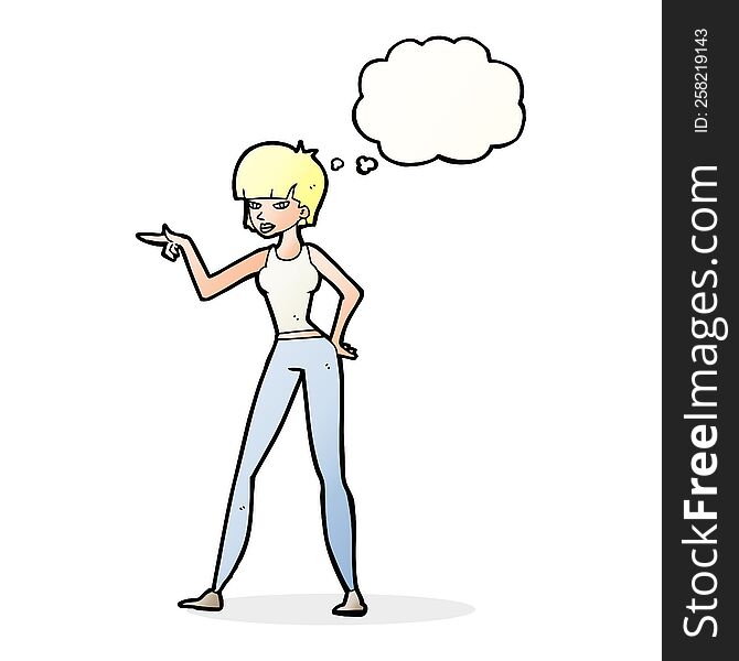Cartoon Woman Pointing With Thought Bubble