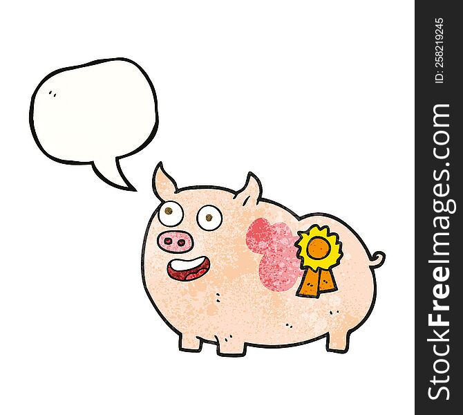 speech bubble textured cartoon prize winning pig