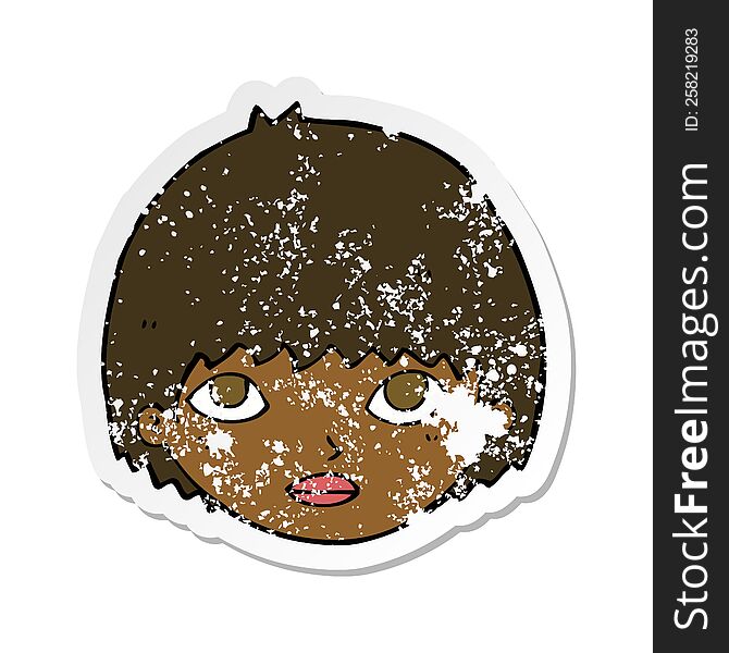 retro distressed sticker of a cartoon girl staring