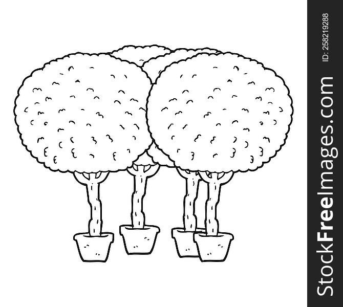 freehand drawn black and white cartoon trees