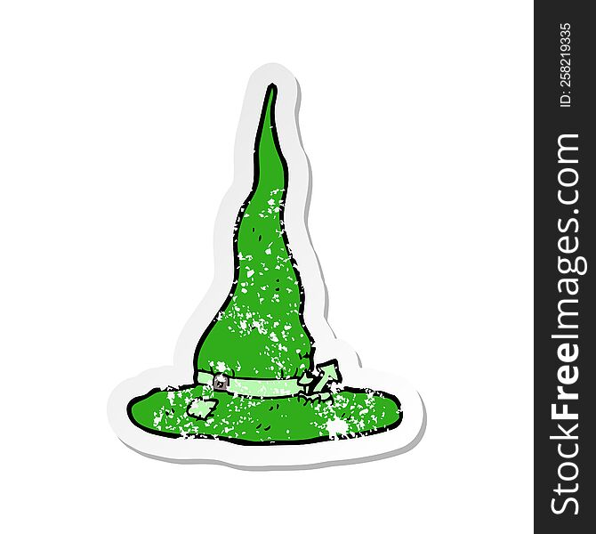 retro distressed sticker of a cartoon spooky witches hat