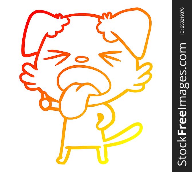 warm gradient line drawing of a cartoon disgusted dog