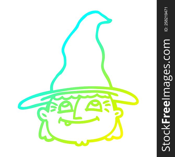 cold gradient line drawing of a cartoon witch face