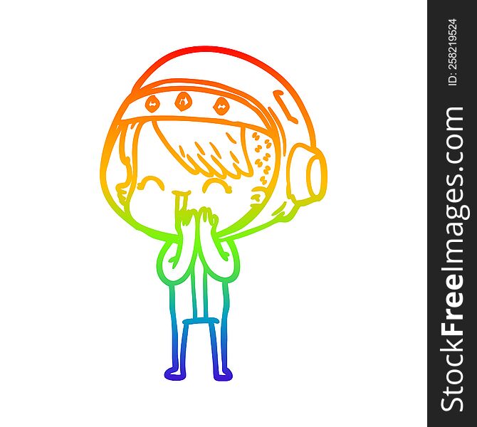 Rainbow Gradient Line Drawing Giggling Cartoon Space Girl