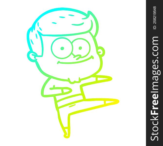 cold gradient line drawing of a cartoon happy man dancing