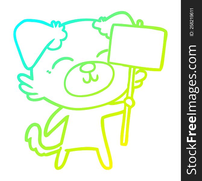 cold gradient line drawing of a cartoon dog with protest sign