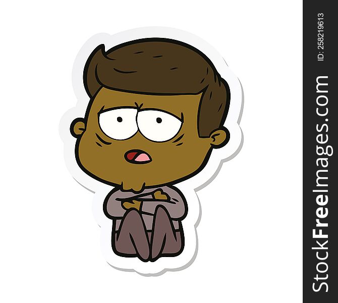 Sticker Of A Cartoon Tired Man