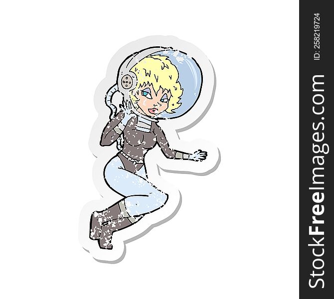 retro distressed sticker of a cartoon space woman