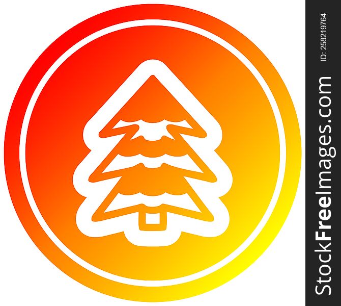 snowy tree circular icon with warm gradient finish. snowy tree circular icon with warm gradient finish