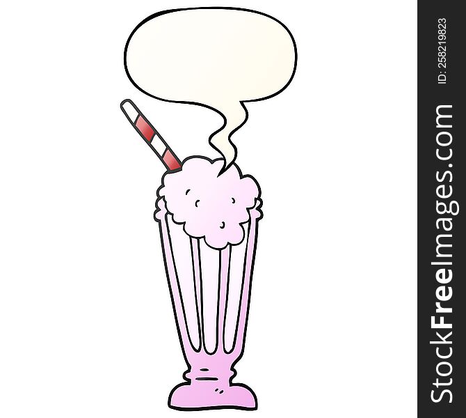 cartoon milkshake and speech bubble in smooth gradient style