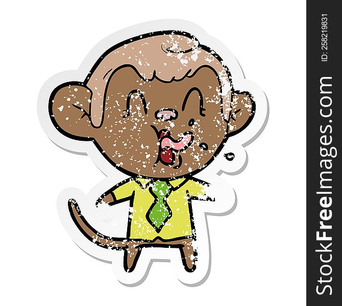 distressed sticker of a crazy cartoon business monkey