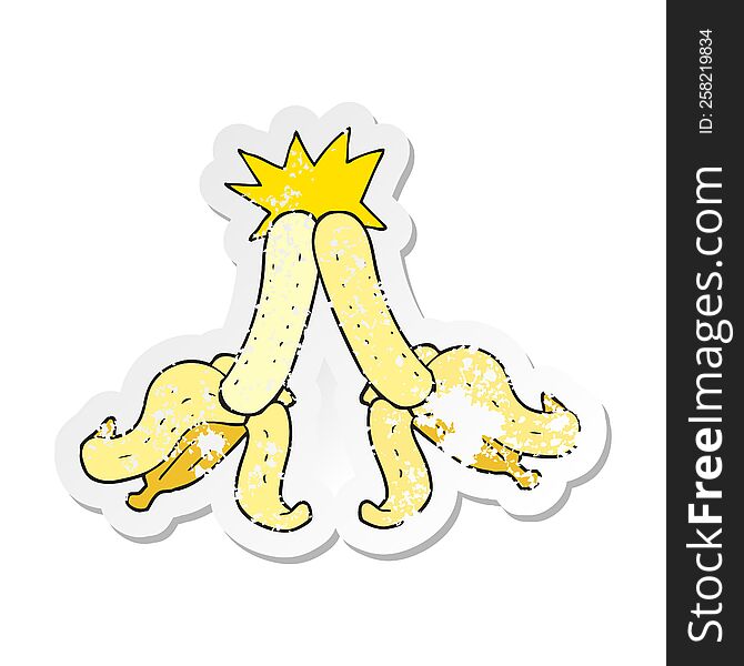 retro distressed sticker of a cartoon embarrassing magic banana touch