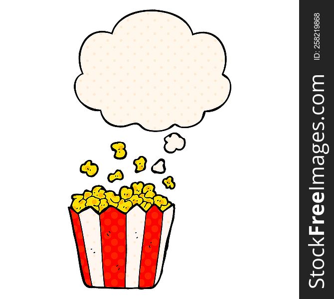 cartoon popcorn with thought bubble in comic book style