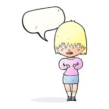 Cartoon Woman Making Who Me Gesture With Speech Bubble Royalty Free Stock Images