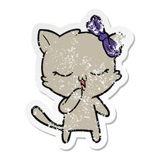 Distressed Sticker Of A Cartoon Cat With Bow On Head Stock Photography Distressed Sticker Of A Cartoon Cat With Bow On Head Stock Photography